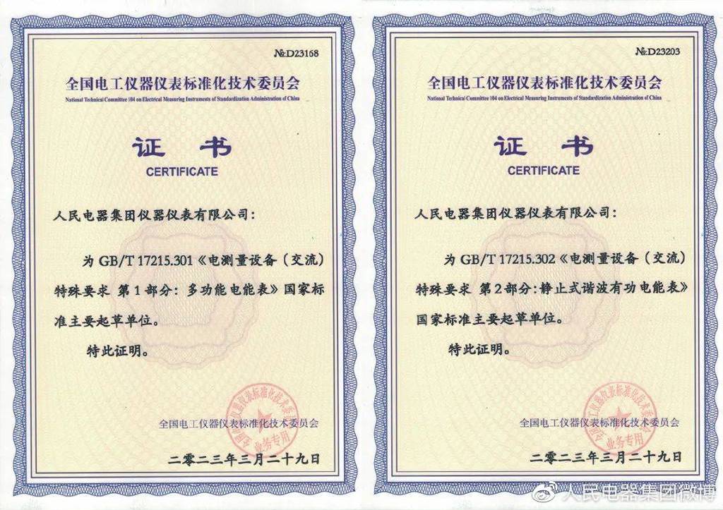 乐动体育 LD体育人民电器集团仪器仪表公司荣获两项国家标准主